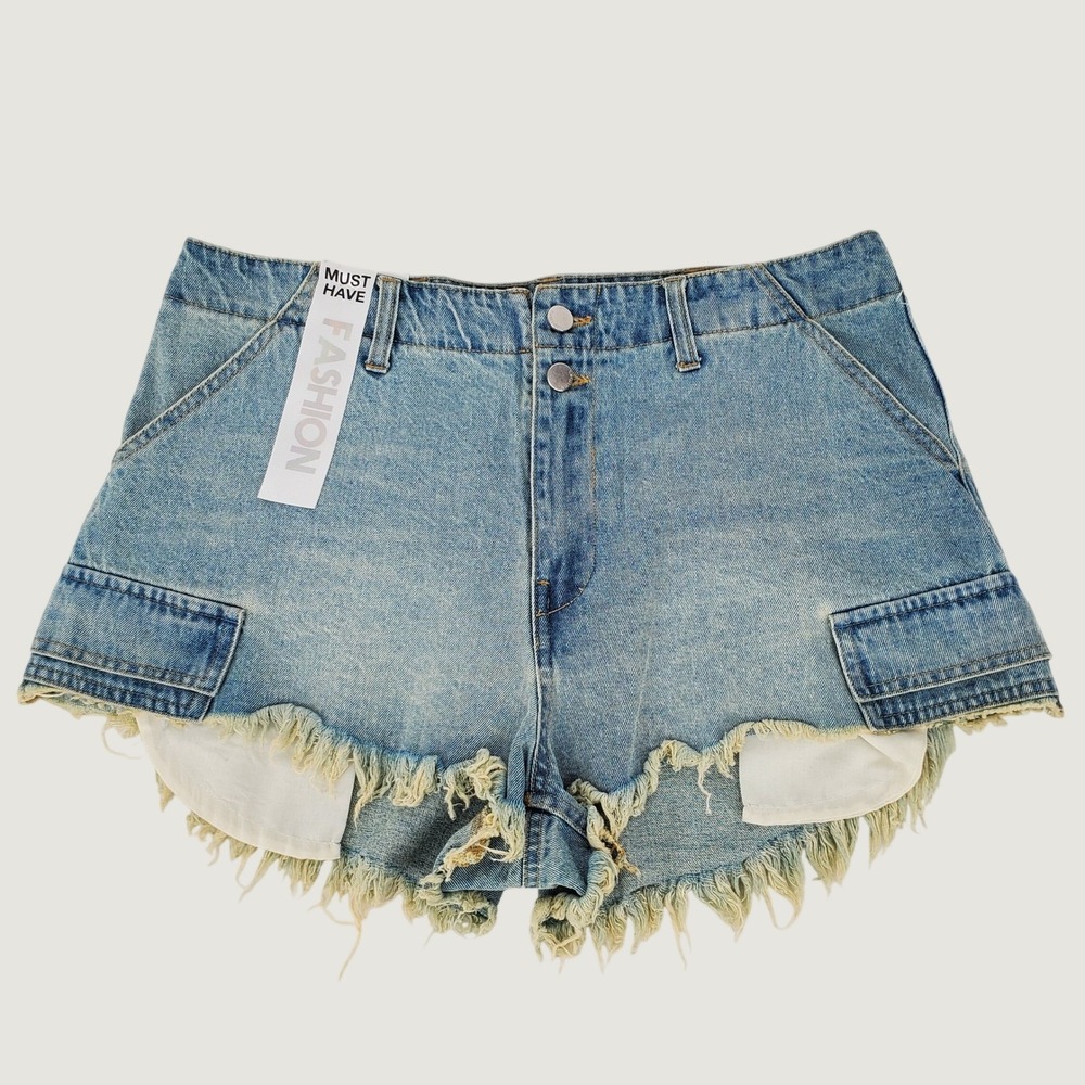 Tinseltown 100% Cotton Cargo Cut Off Denim Shorts Vintage Light Wash Mid Rise 11